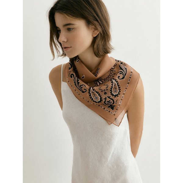 Cotton Paisley Bandana Scarf - Camel