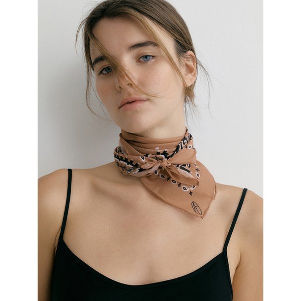 Cotton Paisley Bandana Scarf - Camel
