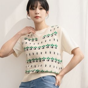 자수 브이넥 니트 조끼 베스트 v01031