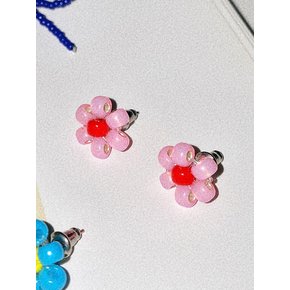 Pinky Red Flower Beads Earring