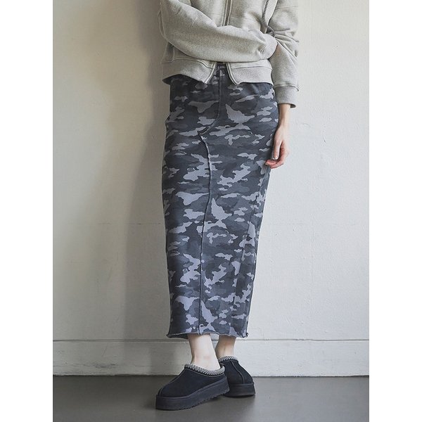 Camo Cut-Off Maxi Skirt_Charcoal
