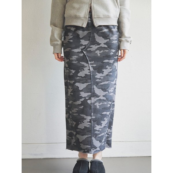 Camo Cut-Off Maxi Skirt_Charcoal