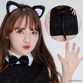 검은고양이머리띠(화이트)3종세트 파티머리띠 놀이공원