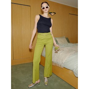 Front-Slit Flared Dobby Pants - Olive