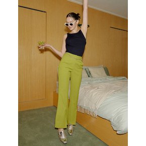 Front-Slit Flared Dobby Pants - Olive