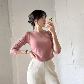 / 라운드 말랑 스판 긴팔 크롭티 무지티셔츠