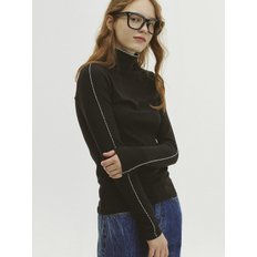 Picot Stitch Ribbed Turtleneck T-Shirt_Black