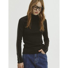 Picot Stitch Ribbed Turtleneck T-Shirt_Black