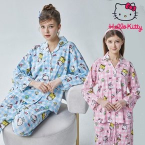 산리오 헬로키티 프리미엄 다이마루 면 잠옷 신상 긴팔 파자마 세트 HK-4602