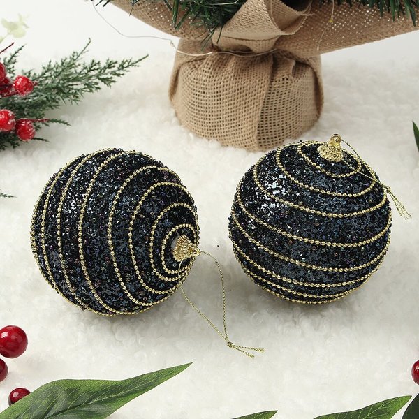 다크블루 글리터 장식볼 2p세트10cm 구슬체인