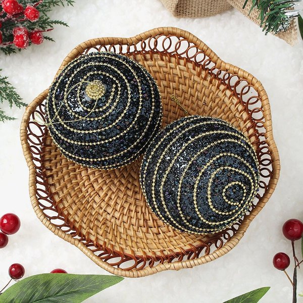 다크블루 글리터 장식볼 2p세트10cm 구슬체인