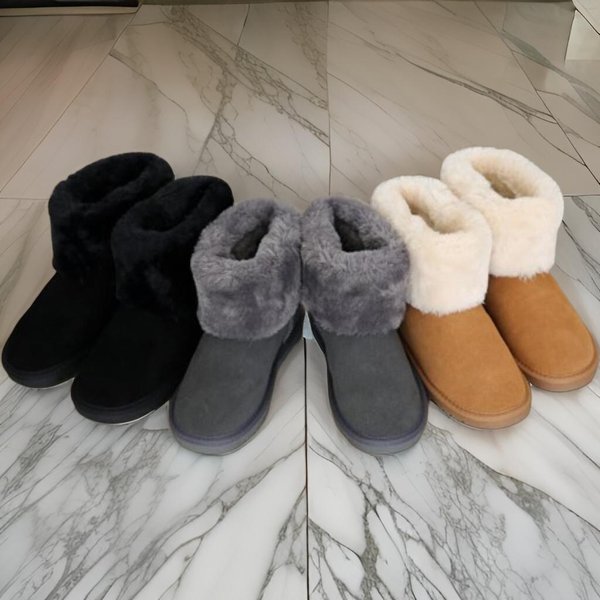 [옷자락] 여자 보들 무지 심플 퍼 캐주얼 앵클부츠