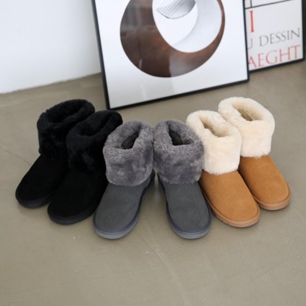 [옷자락] 여자 보들 무지 심플 퍼 캐주얼 앵클부츠