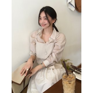 바시카 [베이지 단독] 헤이즈 뷔스티에 레이어드 셔츠 블라우스_3color