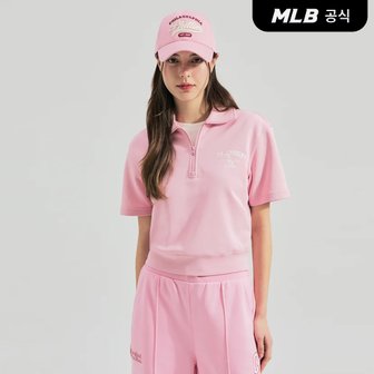 MLB [코리아공식]여성 바시티 반집업 반팔 맨투맨 LA (Mg.Pink)