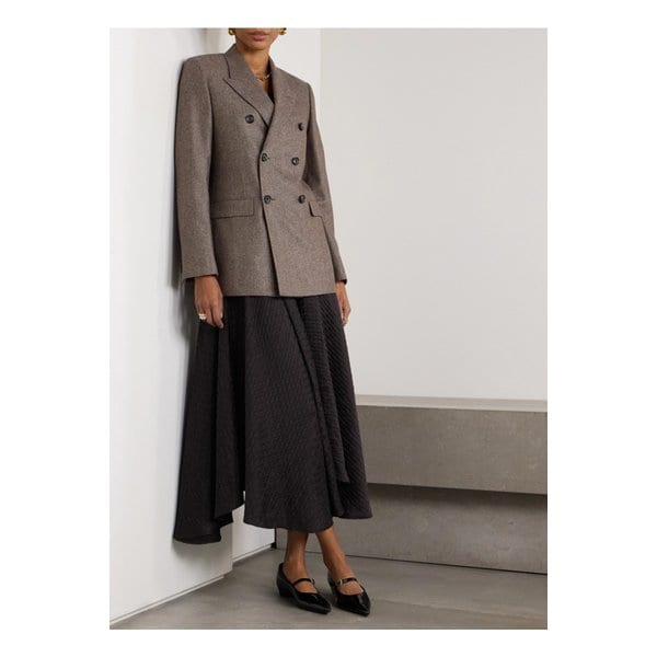 엘리스 퀼팅 실크 클로케 미디 스커트 브라운 1647597355221784