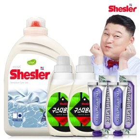 강호동의 쉬슬러 액상 세제 센스티브 3.05L 1개+구스다운워시전용 650ml 2개+잇몸케어 치약 100g 2개.