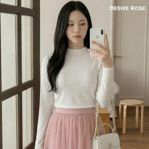 여성 봄 소프트 스판 하프넥 긴팔티