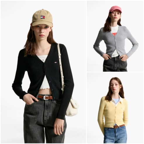 타미진스 여성 베이직 브이넥 가디건 T32F0KCD14TWT2 TOMMY JEANS