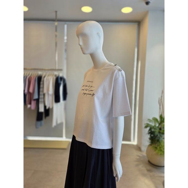 [여주점] [더 아이잗] 여성 루즈핏 코튼 숄더 버튼 티셔츠(IS4M0TS721)