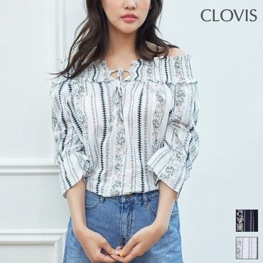 클라비스 넥 스모킹 에스닉 블라우스 CVBW92512Q_P322681990