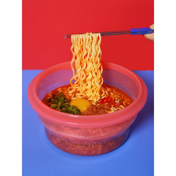 원형용기 푸쉬락(지켜락) 1200ml (12color) 접이식 실리콘 용기 전자레인지 라면