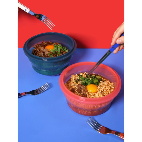 원형용기 푸쉬락(지켜락) 1200ml (12color) 접이식 실리콘 용기 전자레인지 라면