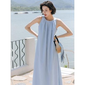 LS_Classy blue halterneck sleeveless dress