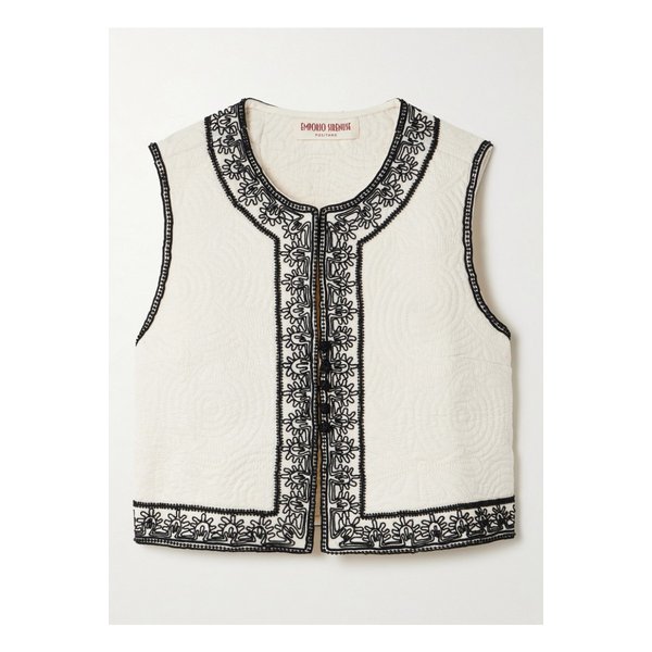 엠포리오 시레누세 클라라 자수 퀼팅 코튼 베스트 화이트 46376663162926795