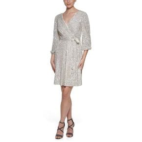 5010330 DKNY Long Sleeve Sequin Surplice Faux Wrap