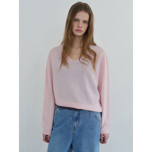 홀가먼트 울 브이넥 니트(Pink)