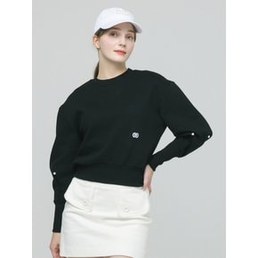 24FW  안 기모  벌룬 소매 진주 장식  크롭 블랙 스웨트 셔츠