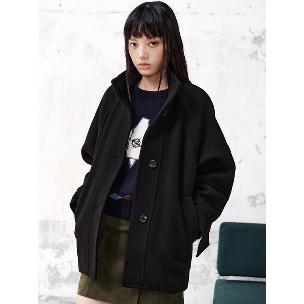 Volume Sleeve High Neck Coat  Black (KE5X30M085)
