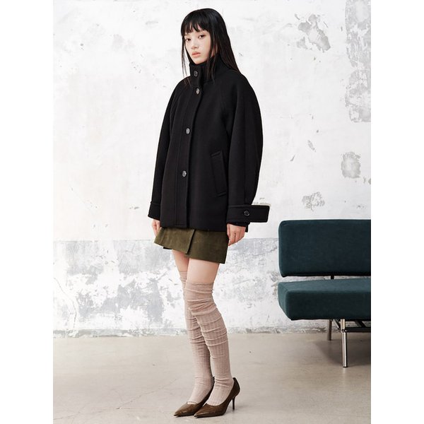 Volume Sleeve High Neck Coat  Black (KE5X30M085)