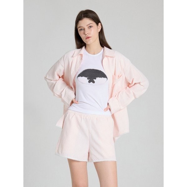 Lace hem seersucker shorts_pink
