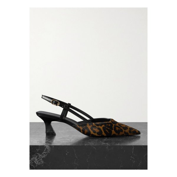 비니 가죽 트리밍 레오파드 카프 헤어 슬링백 펌프스 46376663162892766