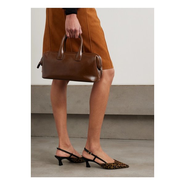 비니 가죽 트리밍 레오파드 카프 헤어 슬링백 펌프스 46376663162892766