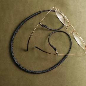 안경줄 안경끈 안경걸이 에치펠레 가죽으로 감싼 시크블랙 수공품 블랙 스트랩 체인 가죽