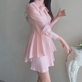벨라드 시스루 진주버튼 언발 프릴 타이 리본 셔링 블라우스 3Color _P390940033