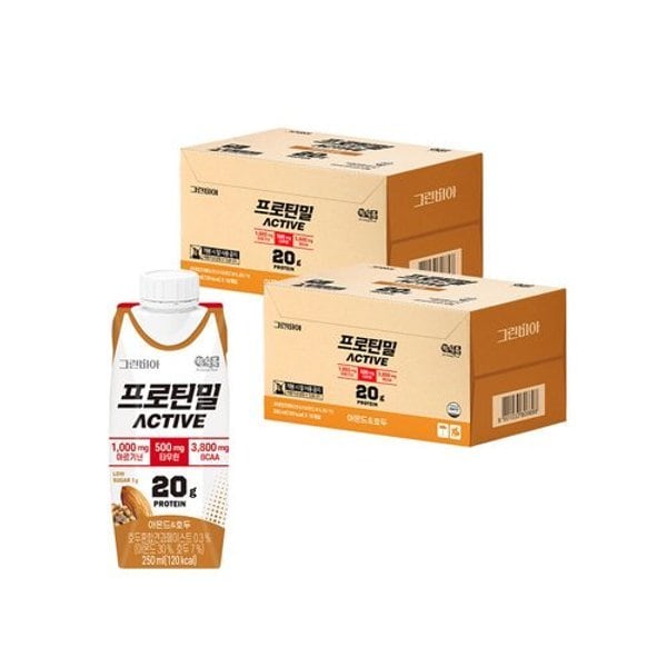 [정식품]그린비아 프로틴밀 액티브 아몬드와호두250ml x 36팩