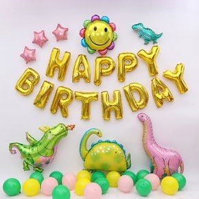공룡 생일풍선세트 핑크