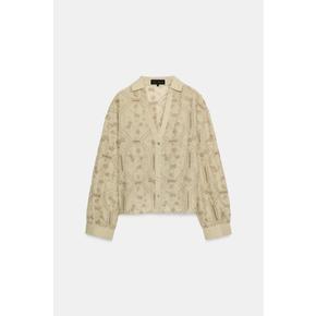 컷워크 자수 브이넥 긴팔 셔츠 / 2949/221/506 LIGHT KHAKI