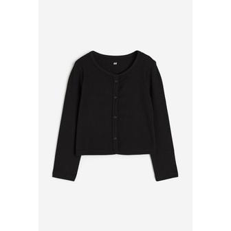 H&M 리브드 저지 가디건 블랙 1204785002