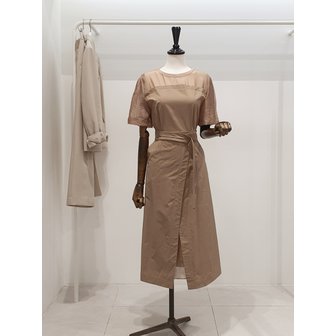 ZOOC [파주점] 쥬크 주크 시스루배색 사선절개 벨티드 원피스 V262MSE934