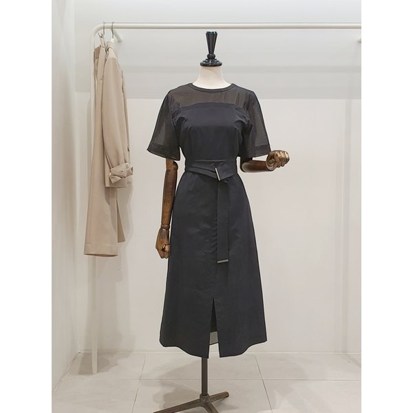 [파주점] 쥬크 주크 시스루배색 사선절개 벨티드 원피스 V262MSE934