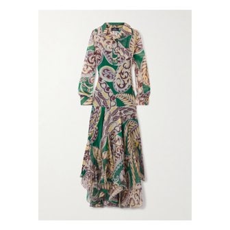 에트로 벨트 비대칭 페이즐리 프린트 실크 오간자 맥시 드레스 그린 46376663162903108