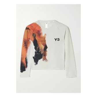 아디다스 Y-3 크롭 컷아웃 아플리케 프린트  스트레치 저지 테니스 탑 화이트 46376663162929848