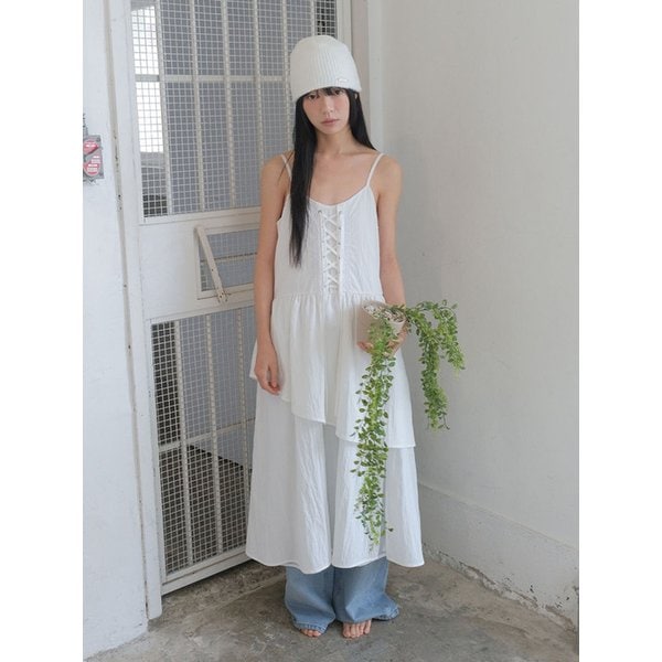 Lace-Up Slit Dress_WHITE