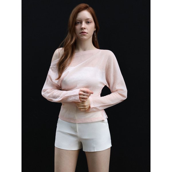Soft sheen one-shoulder blouse - BLUSH PINK