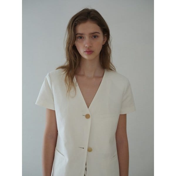 COLLARLESS LINEN JACKET_OFF WHITE